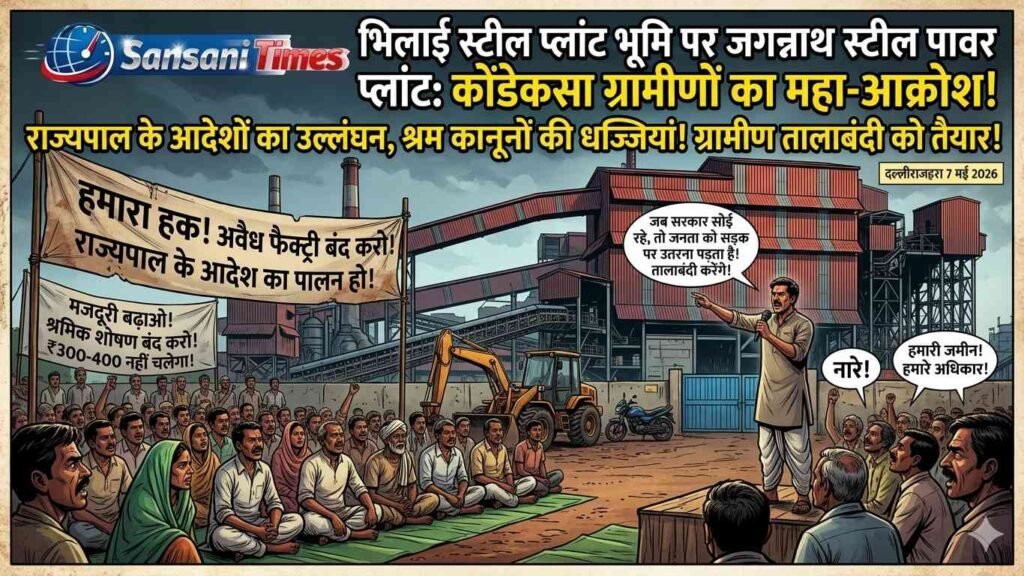 भिलाई स्टील प्लांट की जमीन पर चल रहे कथित अवैध जगन्नाथ स्टील पावर प्लांट के खिलाफ ग्रामीणों का उग्र आंदोलन addtext 05 07 12.59.02
