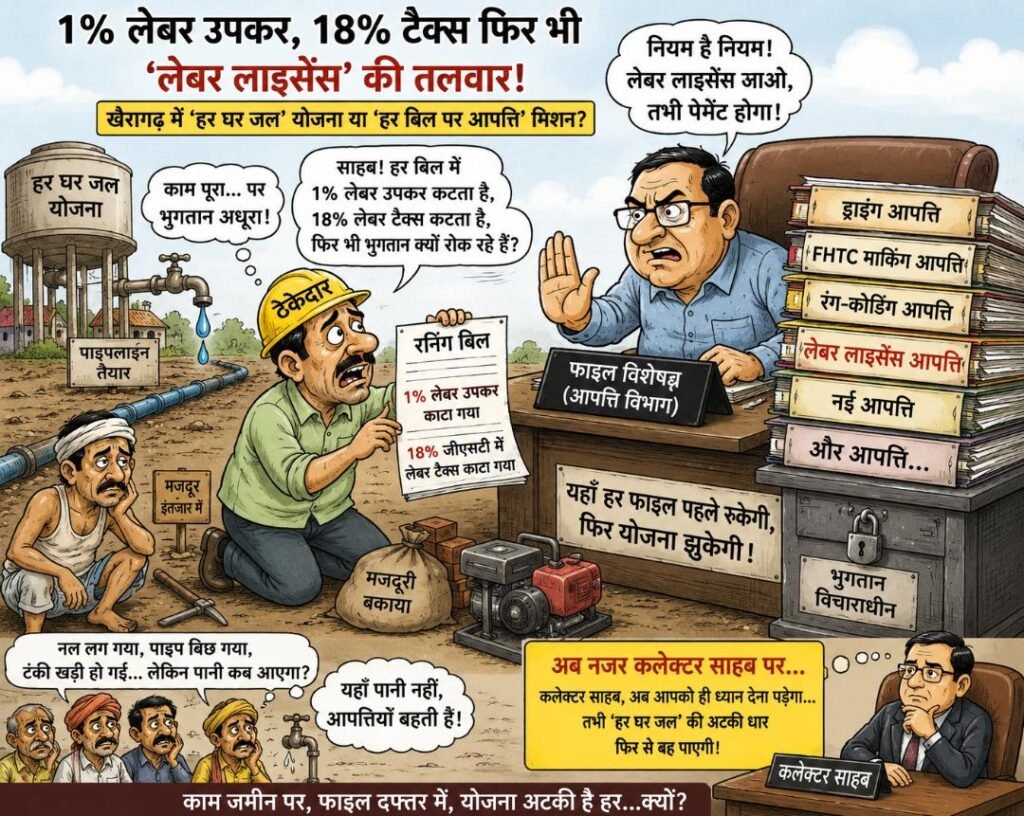 1% लेबर उपकर, 18% टैक्स फिर भी ‘लेबर लाइसेंस’ की तलवार — खैरागढ़ में ‘हर घर जल’ योजना या ‘हर बिल पर आपत्ति’ मिशन? img 20260508 wa0002