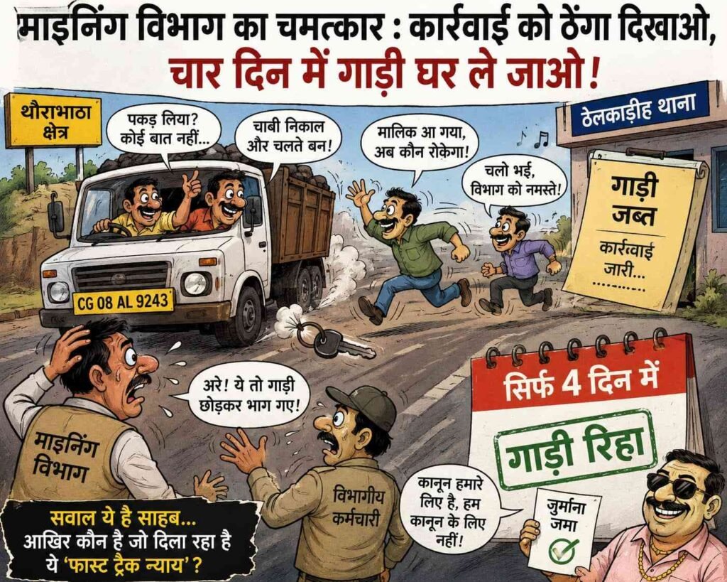 वाह माइनिंग विभाग वाह! कार्रवाई को ठेंगा दिखाने वालों पर ऐसी मेहरबानी कि गाड़ी 4 दिन में घर पहुंच गई addtext 06 20 12.40.02