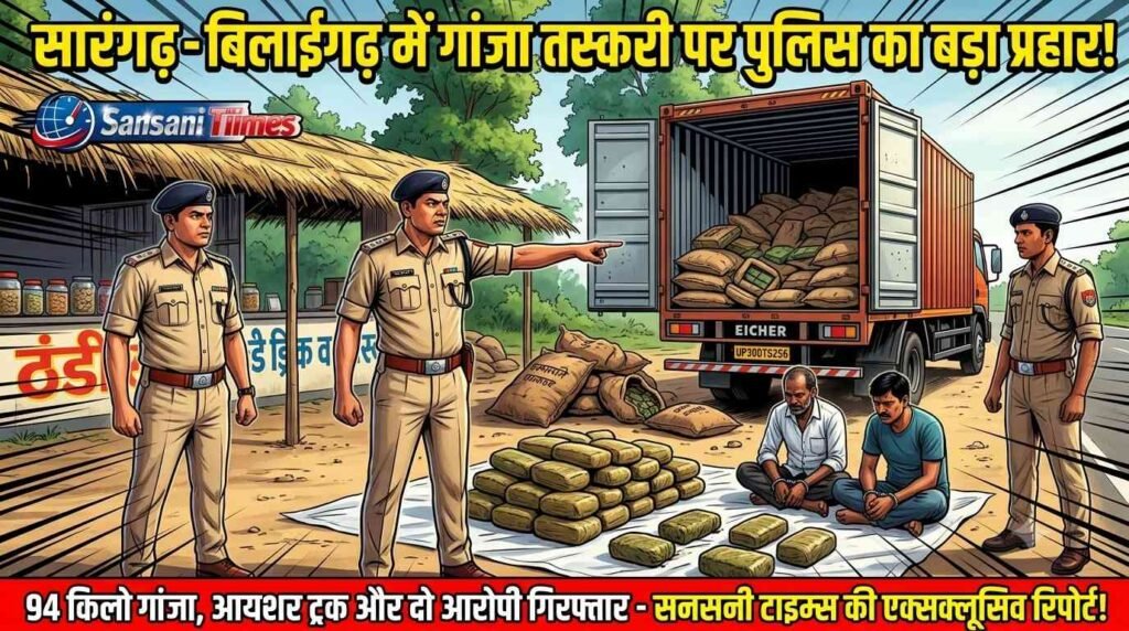 सारंगढ़-बिलाईगढ़ में गांजा तस्करी पर पुलिस की बड़ी कार्रवाई, 94 किलो गांजा और आयशर ट्रक जब्त, दो आरोपी गिरफ्तार addtext 06 30 05.08.02