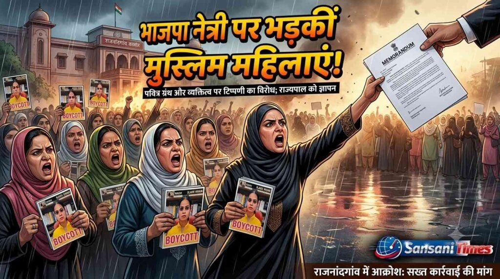 राजनांदगांव में मुस्लिम महिलाओं का प्रदर्शन, भाजपा नेत्री के खिलाफ राज्यपाल के नाम सौंपा ज्ञापन addtext 06 30 05.45.03