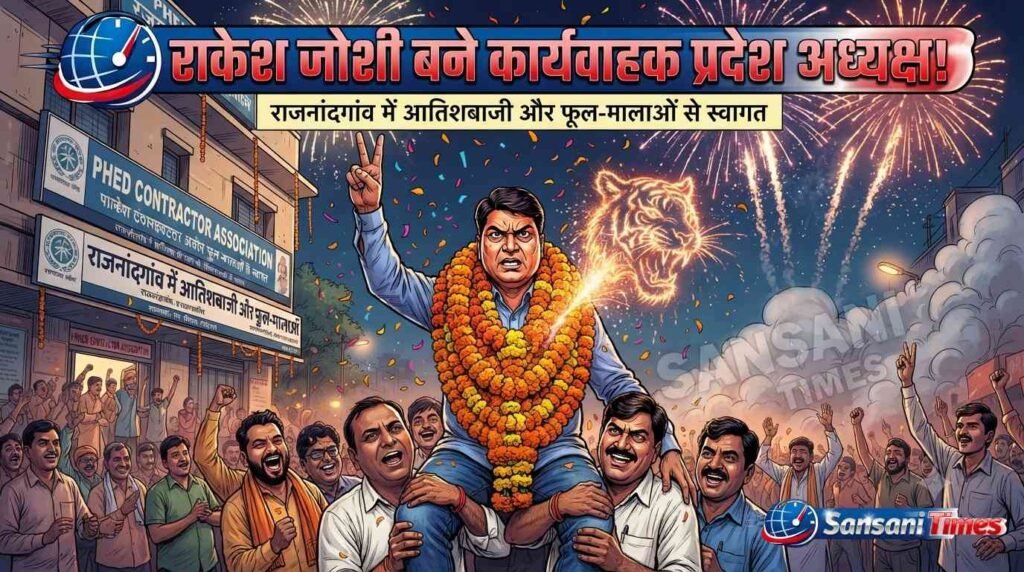 कार्यवाहक प्रदेश अध्यक्ष बने राकेश जोशी, राजनांदगांव में फूल-मालाओं और आतिशबाजी से हुआ भव्य स्वागत addtext 07 02 11.30.54