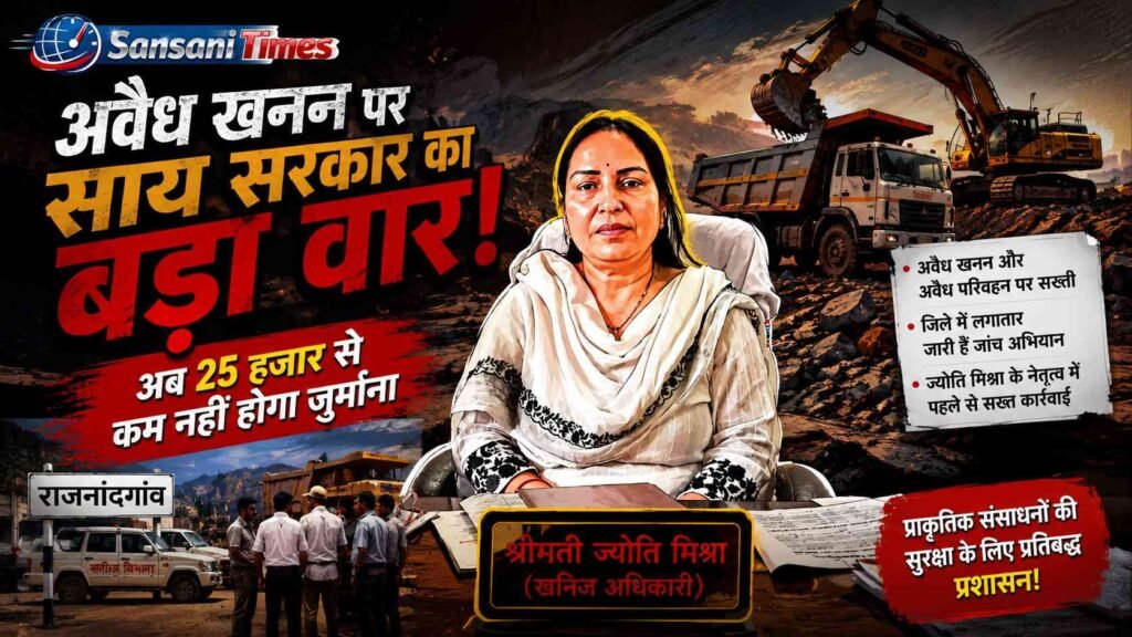 साय सरकार का अवैध खनन पर बड़ा वार: अब 25 हजार रुपये से कम नहीं होगा जुर्माना, राजनांदगांव में पहले से सख्त हैं खनिज अधिकारी ज्योति मिश्रा addtext 07 03 01.49.21
