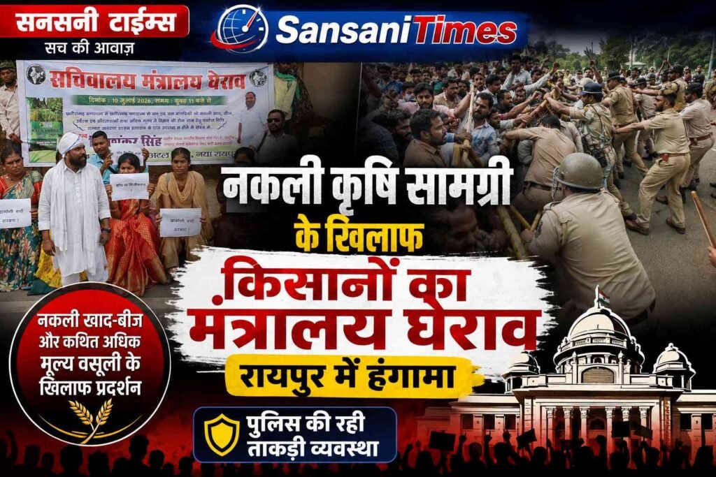 नकली कृषि सामग्री के खिलाफ किसानों का मंत्रालय घेराव, रायपुर में हंगामा addtext 07 10 06.19.44