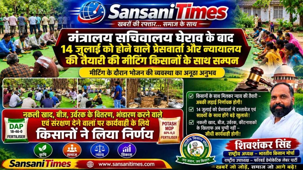 मंत्रालय–सचिवालय घेराव के बाद किसानों की रणनीति तेज, 14 जुलाई की प्रेसवार्ता में होंगे बड़े खुलासे addtext 07 13 08.24.18