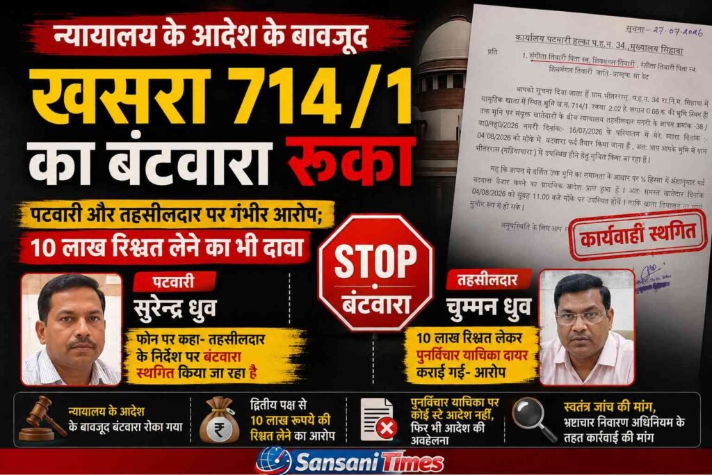 न्यायालय के आदेश के बावजूद खसरा 714/1 का बंटवारा रुका, पटवारी और तहसीलदार पर गंभीर आरोप; 10 लाख रिश्वत लेने का भी दावा addtext 08 04 03.11.29