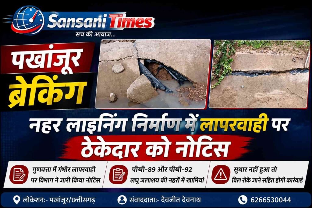 पखांजूर में नहर लाइनिंग निर्माण की खुली पोल, गुणवत्ता में लापरवाही पर ठेकेदार को नोटिस addtext 08 05 12.32.16