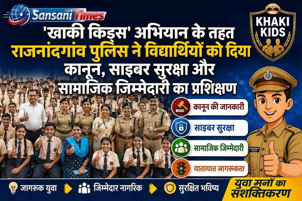 खाकी किड्स' अभियान के तहत राजनांदगांव पुलिस ने विद्यार्थियों को दिया कानून, साइबर सुरक्षा और सामाजिक जिम्मेदारी का प्रशिक्षण addtext 08 06 04.42.39