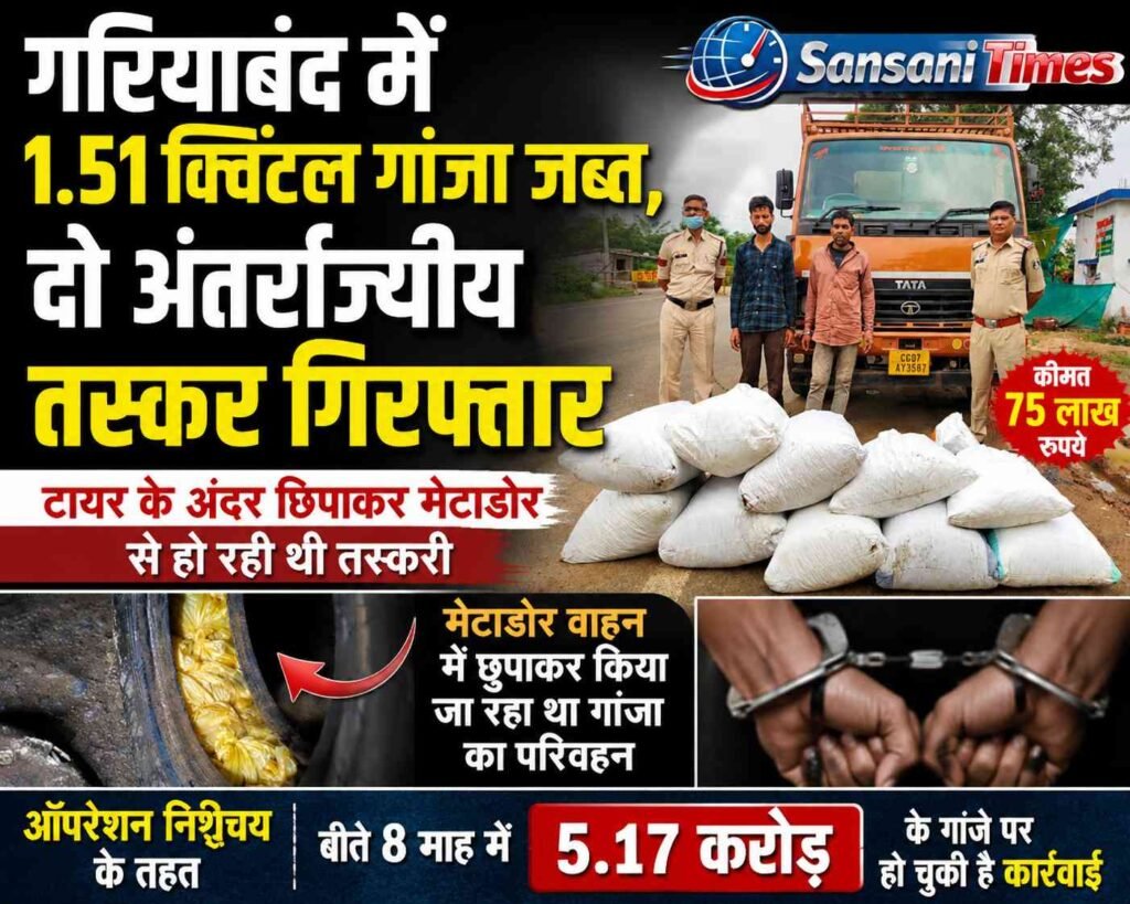 गरियाबंद में 1.51 क्विंटल गांजा जब्त, दो अंतर्राज्यीय तस्कर गिरफ्तार addtext 08 19 07.52.49