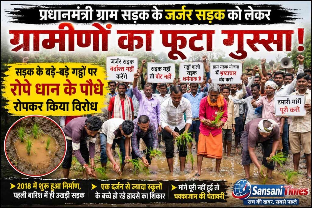सड़क में गड्ढे या गड्ढों में सड़क? ग्रामीणों ने रोपे धान के पौधे, पीएम सड़क योजना पर फूटा गुस्सा addtext 09 04 11.15.15